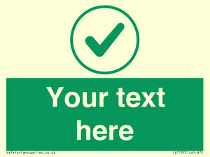 Custom green background, green tick in circle sign